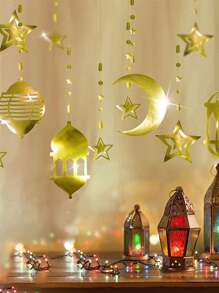 8pcs Gold  Star Moon Party Decorations Twinkle Little Star Hanging Decoration Streamers Swirl Lantern,  Mubarak Birthday Wedding Party Banner Decor - Gold - View 4