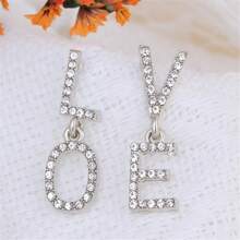 1對女士休閒非對稱銀飾耳環,愛情信札設計,鑲嵌鑽石&防敏銀針,適用於情人節,婚訂和婚禮 - 銀色 - 查看 7