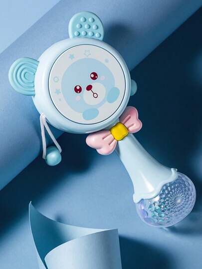 1pc Newborn Infant Educational Toy Bear Shaped Teether With Shake Bell & Rattles, Color Random