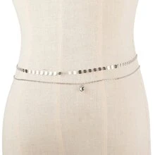 甜美時尚 小可愛雙層腰鍊 閃亮心形亮片 - 銀色 - 查看 2