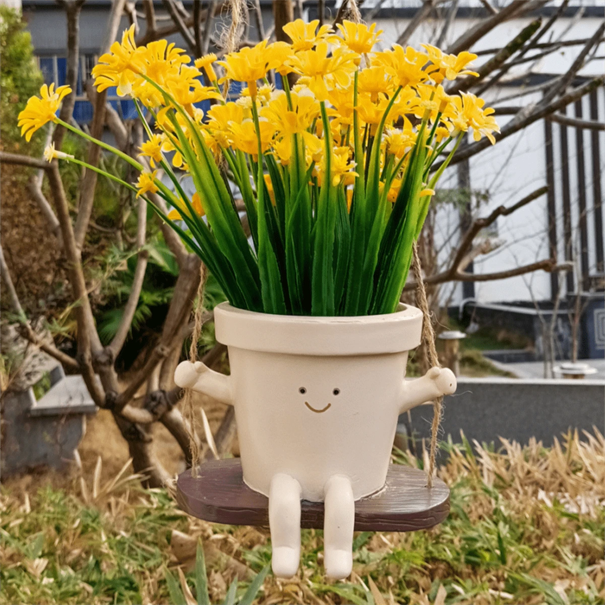 懸掛式計劃極品挂面花盆花盆種植容器樹脂牆面花盆盆栽碗多肉盆花園供應品園藝裝飾 - 淺灰色 - 查看 1