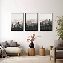 3 件山牆藝術三聯帆布畫,水彩山牆藝術,景觀牆藝術,現代家居裝飾,無框 15.7x23.6 英寸 - 杏色 - 查看 5