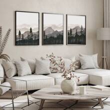 3 件山牆藝術三聯帆布畫,水彩山牆藝術,景觀牆藝術,現代家居裝飾,無框 15.7x23.6 英寸 - 杏色 - 查看 3