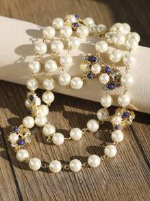 1 件韓式時尚歐美復古珍珠水鑽貝殼吊墜長項鍊適合女士日常佩戴 - 白色 - 查看 6