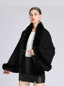 1pc Women's Thick Plush Shawl, Windproof, Sun Protection, Keep Warm, Suitable For Wedding, Daily, Party, Festival, Holiday Outfits - Black - View 3