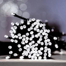 1套太陽能戶外防水串燈,5m/7m/12m/22m,白色/暖白色/彩色提供8種燈光模式,適用於新年、街道、節日、花園、院子、派對、萬聖節、聖誕樹裝飾 - 白色 - 查看 3