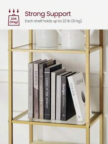 VASAGLE 5-Tier Shelf, Tempered Glass Shelving Unit, Arched Design, Steel Structure, For Living Room Bedroom Study Bathroom, Metallic Gold And Transparent - Gold - View 5