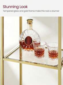 VASAGLE 5-Tier Shelf, Tempered Glass Shelving Unit, Arched Design, Steel Structure, For Living Room Bedroom Study Bathroom, Metallic Gold And Transparent - Gold - View 7