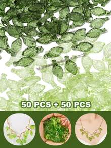 100Pcs Green Acrylic Leaf Beads Charms Transparent Maple Tree Leaves Pendants Cute Green Leaf Beads Caps For Jewelry Making Necklace Earring - Green - View 1
