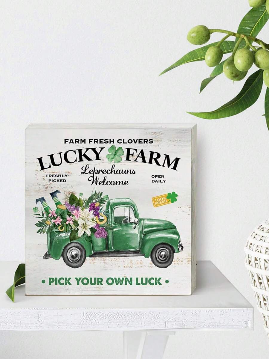 1 件 10cm*10cm PVC 三叶草卡丁车图案装饰，一面印有“幸运农场”，是日常装饰品，适合客厅、会议室、图书馆、办公桌、吧台、餐桌，也可作为送给朋友的复活节纪念礼物 - 彩色 - 查看 1