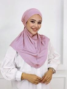 1pc Ladies' Solid Color Convenient Tie-Up Muslim Hijab Ready To Wear Instant Hijabs - Black - View 2