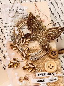 30pcs/PackFlower Skeleton Landscape PET 3D Gold Junk Journal Scrapbooking Decorative Craft Scrapbook Stickers 15design Partten - Army Green - View 2