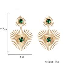 1 对个性化夸张心形绿宝石和太阳吊坠耳环（女士） - 金黃色 - 查看 5