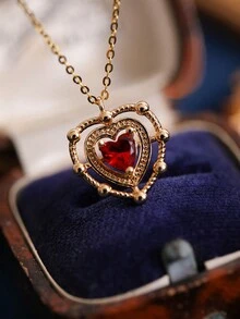 1件愛心挖空項鍊女士珠寶禮物,為女性和女孩子的925純銀優雅項鍊,是姐妹和朋友之間的精緻禮物 - 金色 - 查看 5