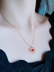 1件愛心挖空項鍊女士珠寶禮物,為女性和女孩子的925純銀優雅項鍊,是姐妹和朋友之間的精緻禮物 - 金色 - 查看 3