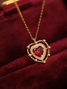 1件愛心挖空項鍊女士珠寶禮物,為女性和女孩子的925純銀優雅項鍊,是姐妹和朋友之間的精緻禮物 - 金色 - 查看 2