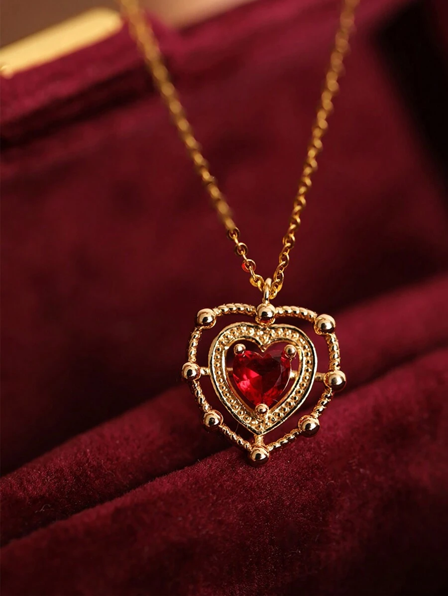 1件愛心挖空項鍊女士珠寶禮物,為女性和女孩子的925純銀優雅項鍊,是姐妹和朋友之間的精緻禮物 - 金色 - 查看 1