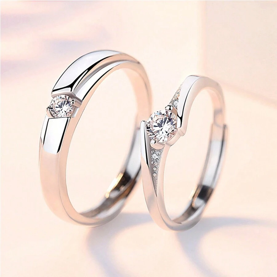 2 Cái/Bộ Chất lượng S925 Bạc nguyên chất Cặp đôi Nhẫn Sang trọng Nhẫn cưới Đối với phụ nữ Nam Hôn ước Kỷ niệm ngày cưới Đồ trang sức Qủa tặng Trang sức cô dâu