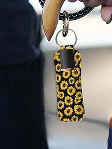 1pc/3pcs Lipstick Organizer Bag, Protective Sleeve, Portable And Waterproof, Can Be Attached To Keychain Or Purse - Black Sunflower - View 2