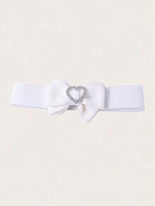 1pc Women's Bow Decorated Heart Buckle Rhinestone Inlaid Elastic Waist Belt - White - View 2