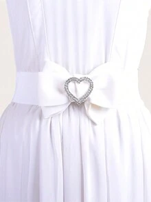 1pc Women's Bow Decorated Heart Buckle Rhinestone Inlaid Elastic Waist Belt - White - View 1