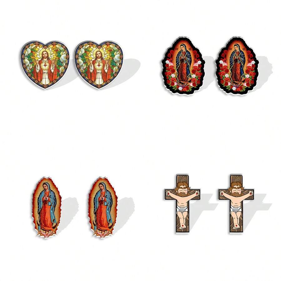 1對造型耳環,復古風格,創意女孩每日休閒禮物 - 彩色 - 查看 1