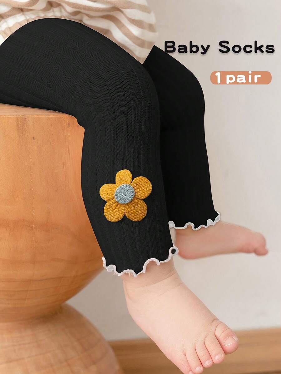 1 件女孩荷葉邊蕾絲蕾絲薄彈力緊身褲,春季/秋季