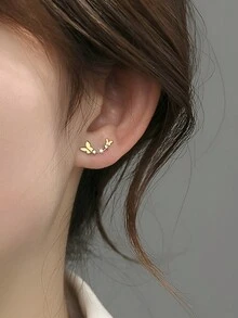 1对时尚简约精致优雅蝴蝶个性基础款甜美优雅耳钉，适合节日、夏季、婚礼、派对、宴会、情侣、朋友礼物和日常佩戴 - 金黃色 - 查看 2