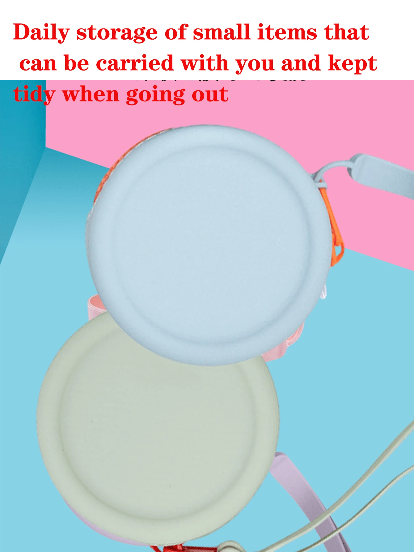 2pcs Round Silicone Coin Purse For Data Cable, Earphone, Key Storage Portable Jewelry Makeup Bag - Sky Blue Beige - View 1