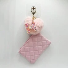 1入心形毛球字母鑰匙扣錢包便攜式旅行小拉鍊珠寶收納袋女性短式信用卡收納包大容量錢包字母首字母鑰匙扣可愛的毛絨絨鑰匙包包字母首字母A-Y情人節禮物熱粉紅色錢包 - 粉色 - 查看 31