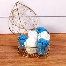 6pcs Heart-Shaped Rose Soap Flowers In A Hollow Iron Basket For Wedding Decoration, Birthday, And Gift - Multicolor - View 20