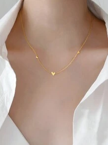 1pc Fashion Heart Decor Sterling Silver Necklace For Women For Gift - Gold - View 1