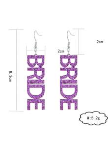TRIXY 1對誇張字母新娘壓克力耳環,女性可愛心形閃粉掛耳耳環派對用 - 紫色 - 查看 3