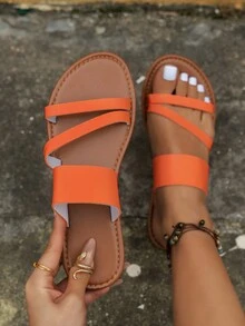 Quý cô Dép xăng đan , Mới In Tất cả các mùa , Bằng phẳng Và Thoải mái , Giải trí Kích thước lớn , Thích hợp Đối với Ngoài trời Và Trong nhà Hoạt động - trái cam - Xem 5