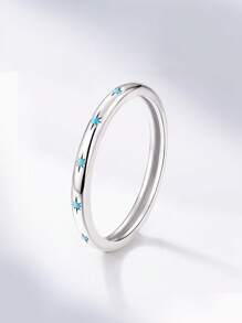 ESBERRY 1入組時尚蛋白石裝飾銀戒指適合女士日常裝飾 - 銀色 - 查看 1