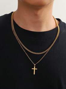 2 件/套 簡約時尚吊墜配不銹鋼鏈項鍊 - 彩色 - 查看 1