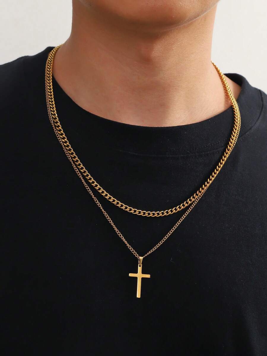 2 件/套 簡約時尚吊墜配不銹鋼鏈項鍊 - 彩色 - 查看 1