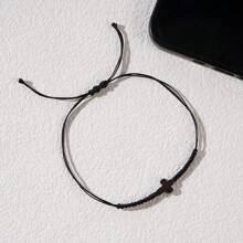 1 PIEZA Pulsera minimalista de hombre de cordón apilado, joyería artesanal tejida de cera negra con cruz de protección como regalo de San Valentín 2024 para hombres