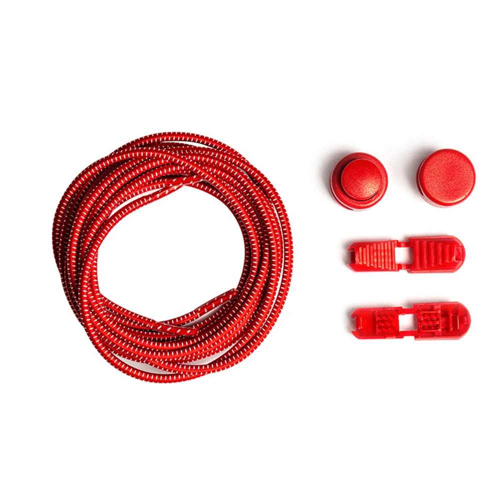 1對鬆散彈性無須扎帶的矽膠鞋帶，適用於兒童和成人 - 紅色 - 查看 1