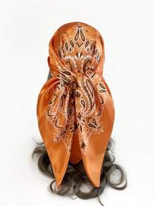 1入組女士假絲綢圍巾/披肩/沙灘巾/頭帶/印花手帕,完美搭配日常服裝或作為時尚配飾的理想選擇。 - 橘色 - 查看 2