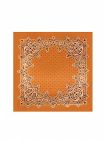 1入組女士假絲綢圍巾/披肩/沙灘巾/頭帶/印花手帕,完美搭配日常服裝或作為時尚配飾的理想選擇。 - 橘色 - 查看 4