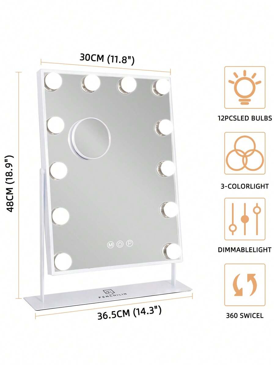 FENCHILIN Vanity Mirror With Lights Makeup Mirror With Lights 12 LED