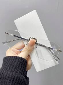 1 chiếc kính mát thời trang nam không gọng kim loại phong cách doanh nhân kính trong suốt phụ kiện - Nhiều màu - Xem 9
