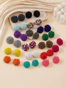 1pair Fashionable Handmade Braided Rice Bead Stud Earrings Suitable For Women's Daily Wear - Multicolor - View 1