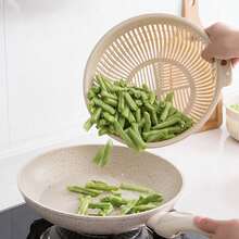 北歐風格雙層排水瀝水籃塑料瀝水漏斗蔬菜水果籃子多功能洗米器,一件裝 - 綠色 - 查看 5