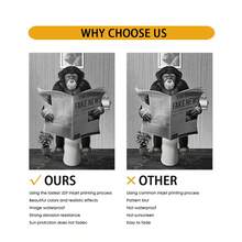 3 件/套帆布印刷海報,有趣的猴子閱讀報紙,黑白現代創意風格,適合浴室、衛生間、牆壁藝術、客廳、臥室、門廳、桌面、沙發背景裝飾、替換芯、無框、藝術禮品,家居裝飾、pvc 安全包裝