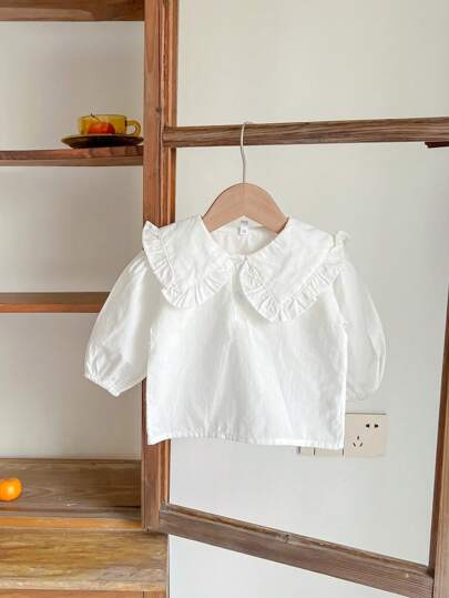 女宝宝 2024 春夏轻薄大领长袖白格子可爱衬衫上衣，宽松版型，按身高选择