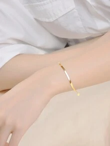 FOREVER QUEEN 1件簡單多樣的925純銀時尚嘻哈款式男女14k金鍍平面蛇骨手鏈,適合夏季和辦公室穿著 - 金色 - 查看 3