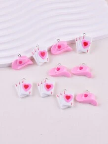 10 pièces/Paquet Charms pendentifs en résine de chapeau de poker en forme de cœur à la mode pour femmes, fabrication de bijoux DIY Saint-Valentin - Multicolore - Voir 2