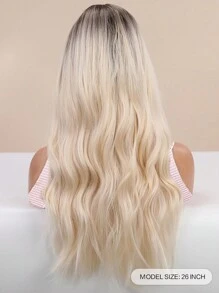 26英寸基本棕色漸層金色長波浪假髮,適合女性自然長波浪捲曲假髮,耐熱合成纖維假髮,日常穿著